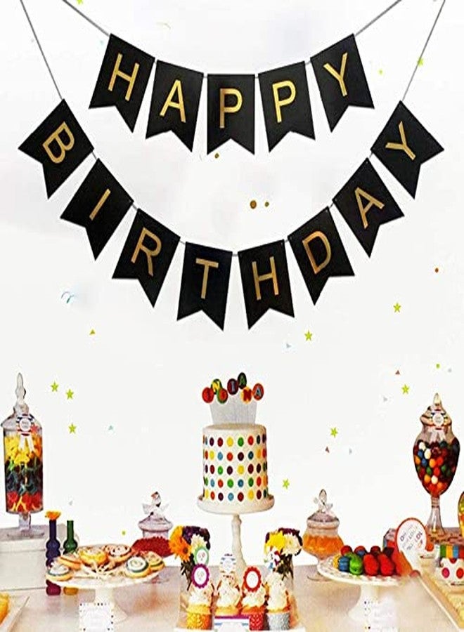 Fun Affairs Happy Birthday Banner Decoration for Boys Girls Kids Bday Celebrations, Bunting Decoration Black : Gold - Image 3